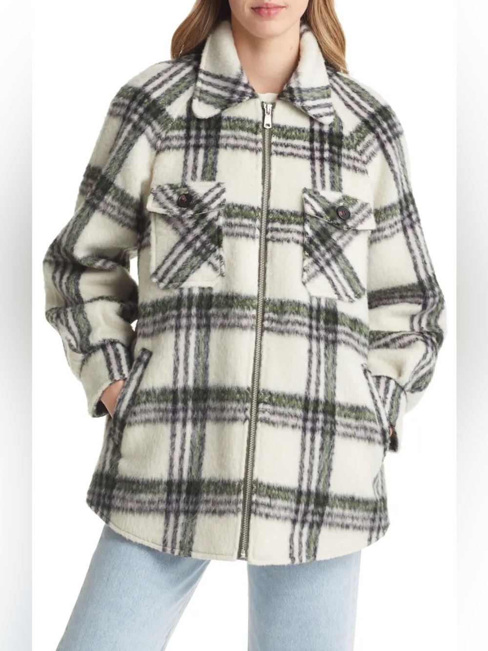 Avec Les Filles Plaid Shacket Jacket, Size XL